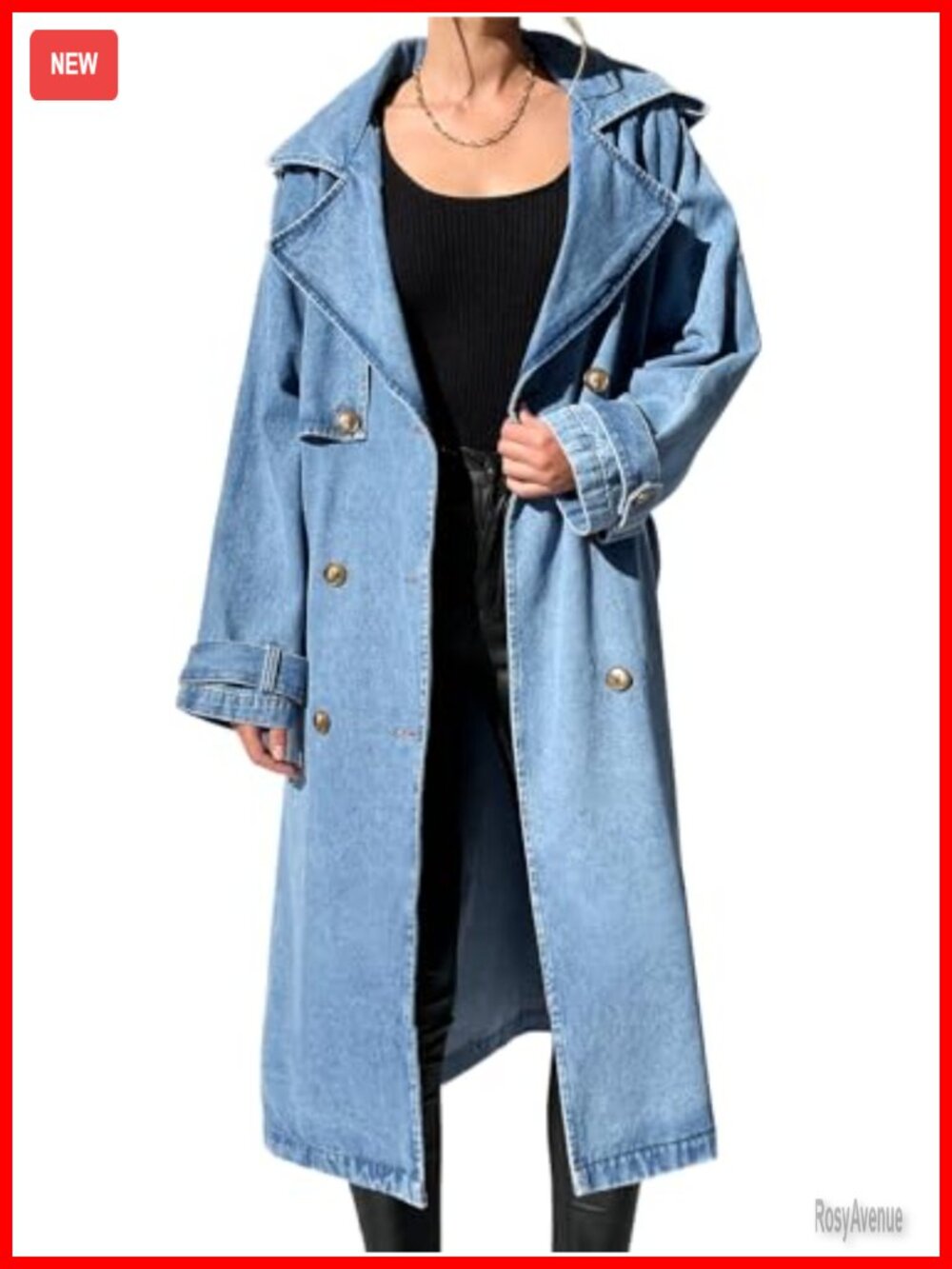 Oversized Double Breasted Denim Jacket Women Long Trench Coat Cotton Blend